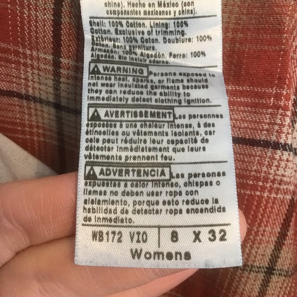 CARHARTT Women's Relaxed Fit Straight Leg Red Plaid Flannel Lined Jeans 8 - Picture 8 of 8